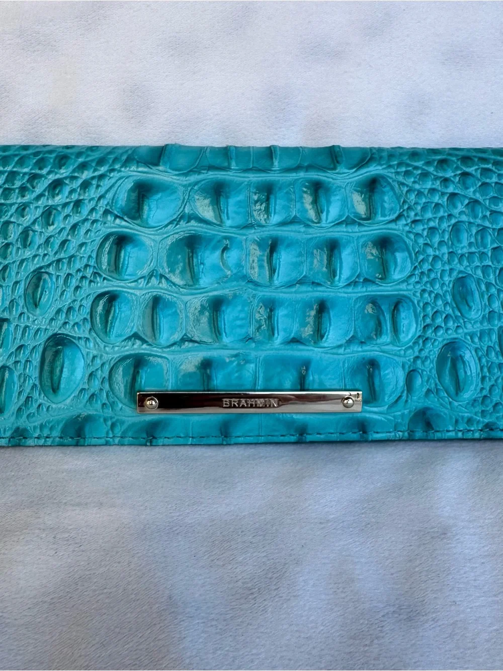 Brahmin Bright Turquoise aqua Croc-Embossed Leather Ady wallet